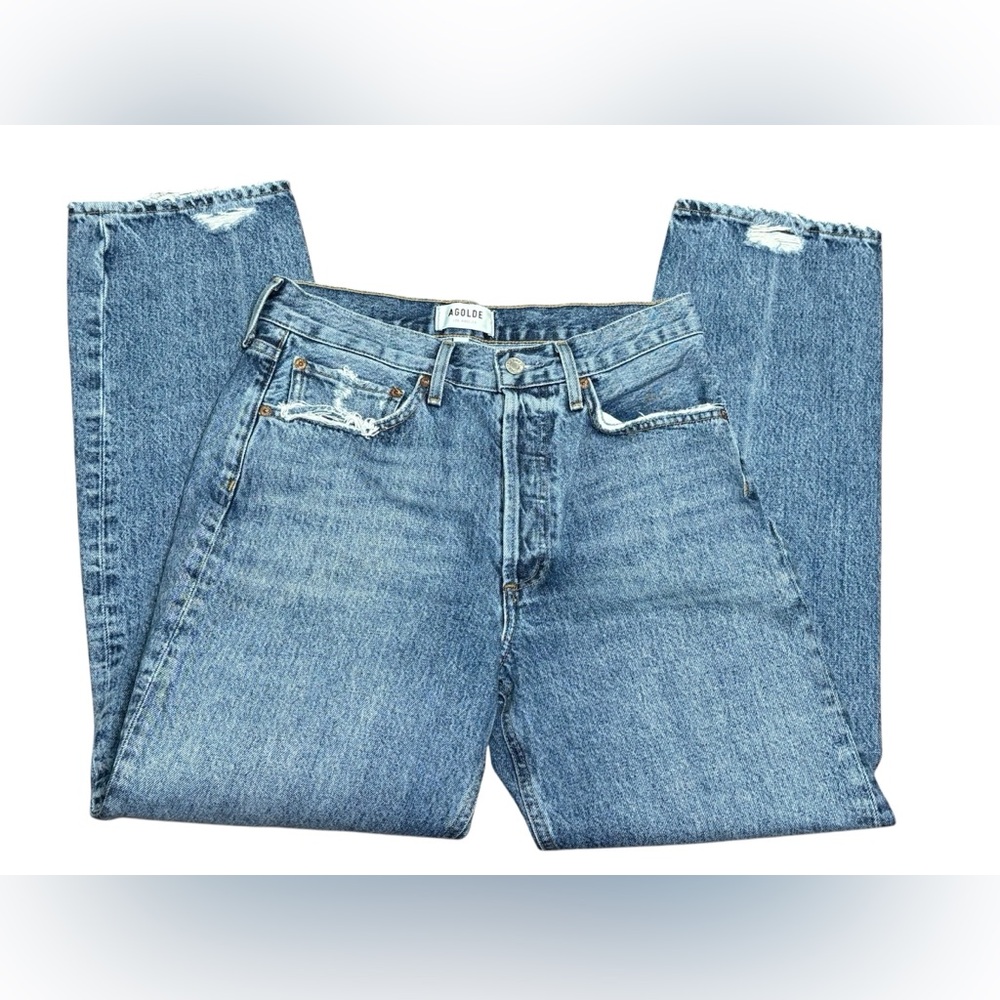 AGOLDE Women’s 90’s Jean Size 26 High Rise Straight Leg Distressed Light Wash